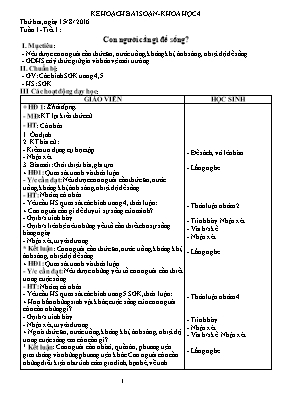 Kế hoạch soạn bài môn Khoa học lớp 4 - Tiết 1 đến 36 - Năm học 2016-2017
